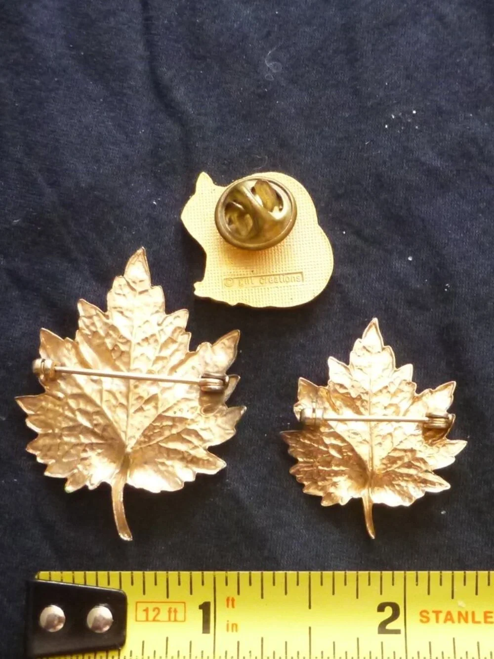 Vintage Autumn Enamel Maple Leaf Brooch Set & Signed DRL Creations Raccoon Pin